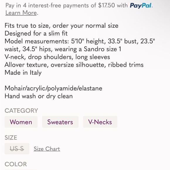 Sandro Carolina Oversized V-Neck Sweater S - Picture 5 of 7